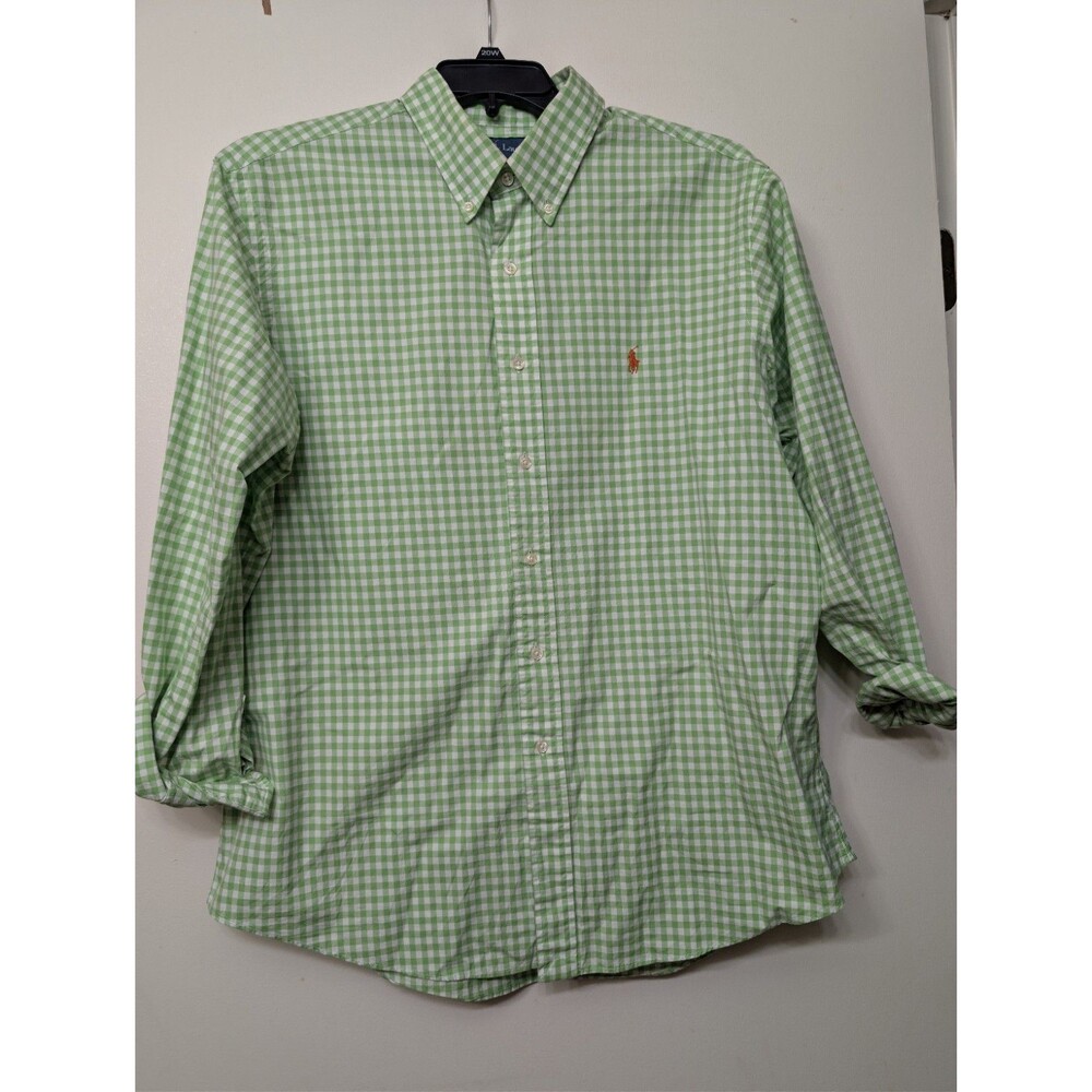 Polo Ralph Lauren Mens Custom Fit Green Gingham long sleeve shirt XL orange pony